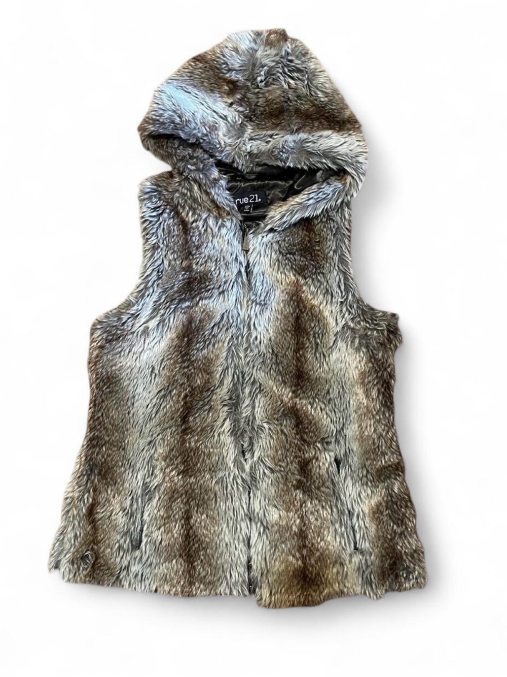 Rue 21 Faux Fur Hooded Vest - Brown